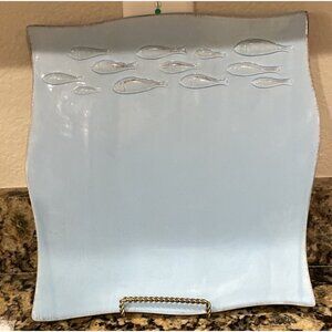 Baum Brothers Fish School‎ Collection Blue Dinner Plate Embossed Fish Nautical